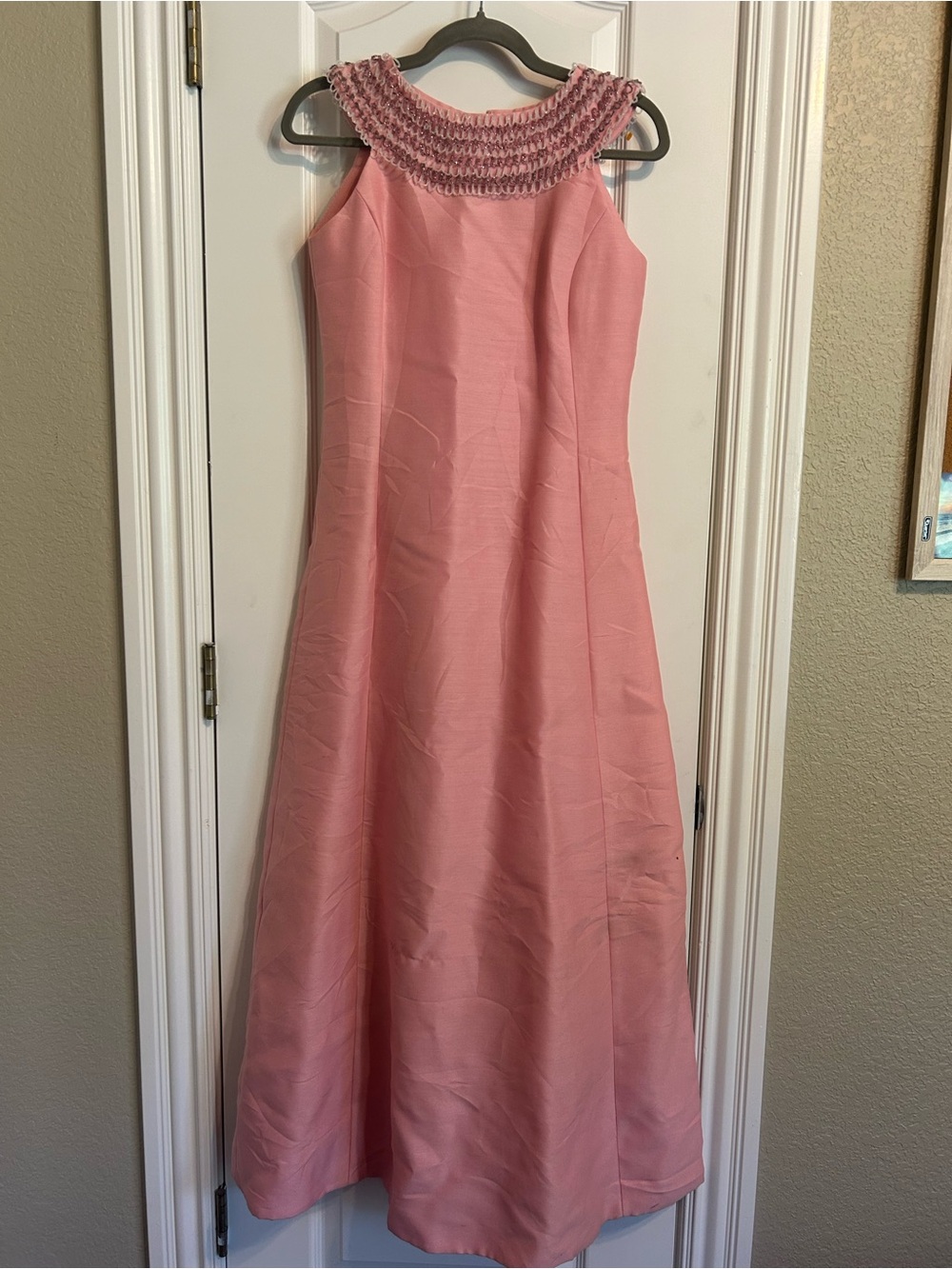 Handmade Ladies Pink A-Line Formal Dress from late 60s early 70s